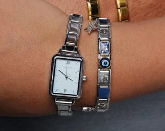 Orologio con ciondolo italiano, cinturino personalizzato per orologio, braccialetto con ciondolo italiano, cinturino per orologio, regalo per lei