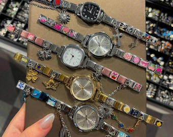 Orologio con ciondolo italiano, cinturino personalizzato per orologio, braccialetto con ciondolo italiano, cinturino per orologio, regalo per lei