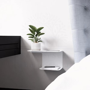 Floating Bedside Metal Shelf – Minimalist Mounted Nightstand Shelf for Bedroom, Customizable Wall Shelf for Small Spaces