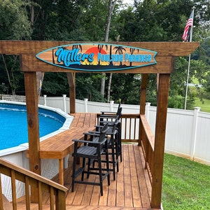 Surfboard decor, wall hanging personalized signs, customized wall decor, coastal decor, beach theme, tiki bar, surf gifts, tropical sign