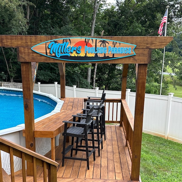 Personalized Surfboard Sign, Custom Tiki Bar Wall Decor, Coastal Beach House Wall Art