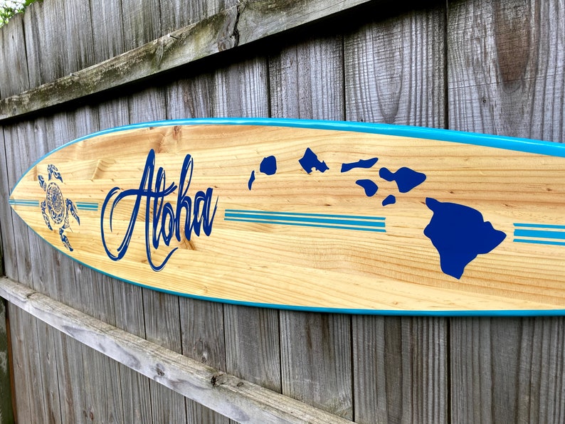Surfboard Aloha Hawaii Surfboard Wall Art Signs Beach Tiki Etsy