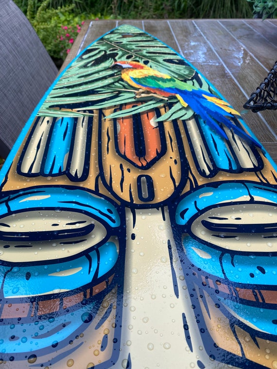 Custom Tropical Surfboard Wall Art: Tiki Decor, Pool Shower Sign