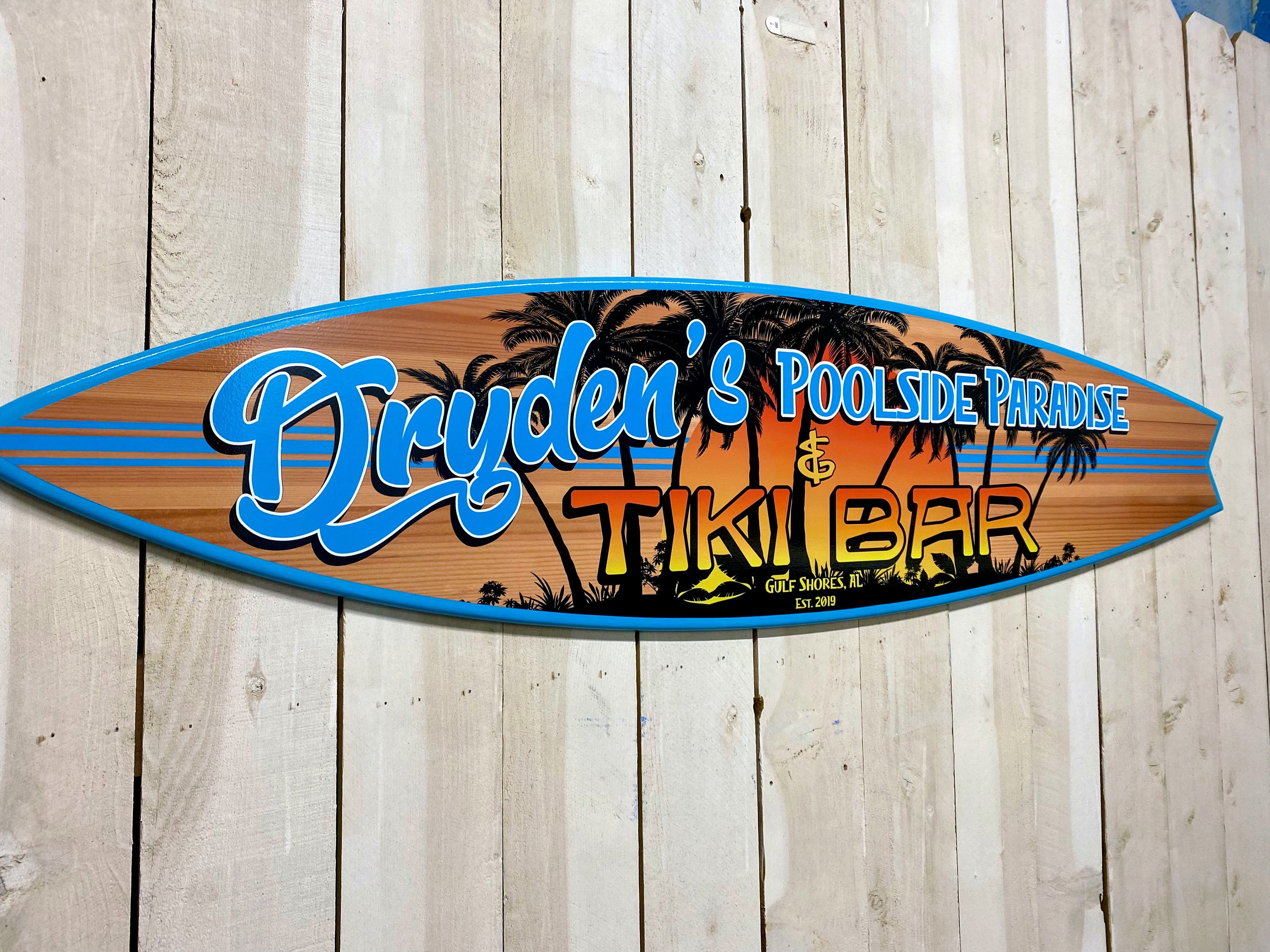 Free Vector | Tiki bar and surfboard on sea sand beach on sunset