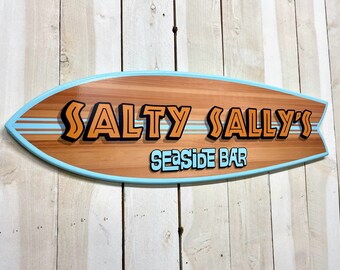 Personalized Surfboard  Art: Coastal Beach Decor, Tiki Bar Sign