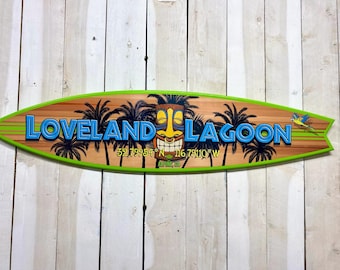 Surfboard Sign: Coastal Beach House, Tiki Bar Decor, surfboard wall art