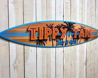 Beach House Surfboard Sign, Custom Tiki Bar Wall Art, Coastal Home Decor Gift