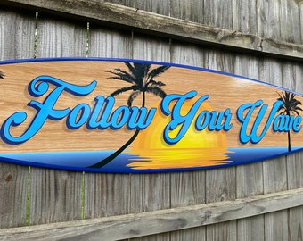 surfboard wall hanging sign, Surfboard beach wall art , tiki bar decor surfboard , surfboard wall decor, Beach tiki hawaiian decor