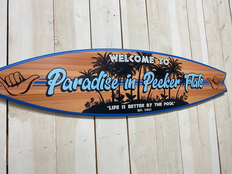 Surfboard Sign Personalized: Coastal Tiki Bar Decor - Etsy