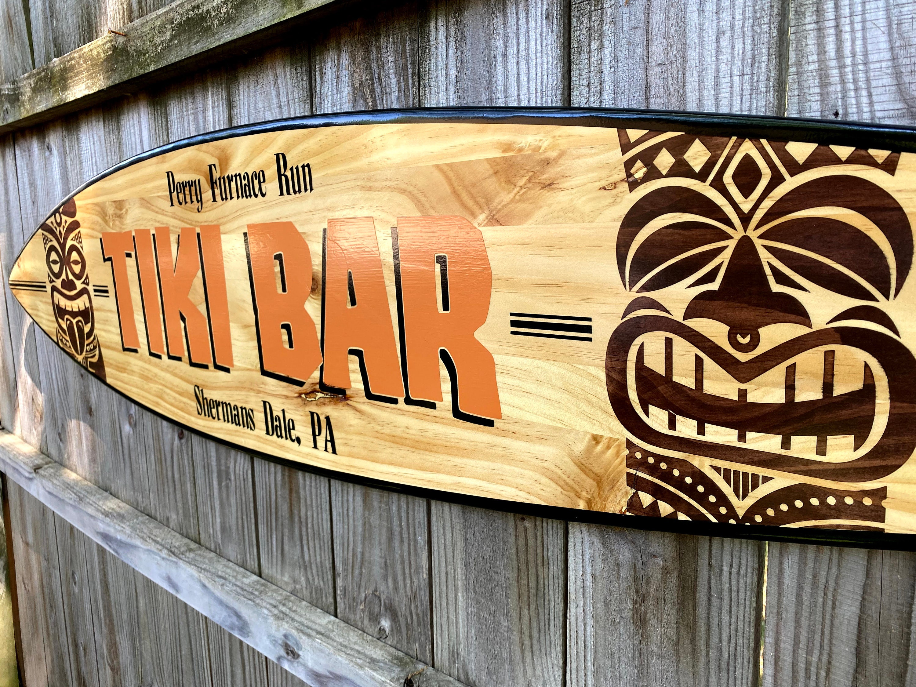 Tiki Bar 木製装飾プレートビンテージ風90.sハワイアン！ Personalized Tiki Bar Surfboard Sign: Hawaiian Beach Decor - Etsy