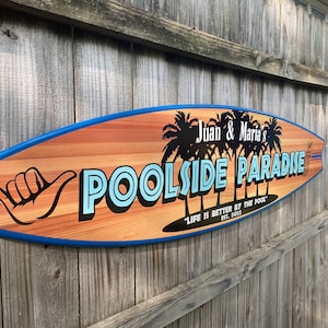 Surfboard decor wall art, personalized surf sign, surfboard Beach Decor, surf custom design gifts, coastal tiki decor, patio surf wall art