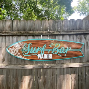 Business logo surf sign, airbnb verbo signs, Surfboard personalized logo sign, beach theme,  tiki decor sign, business signage, coastal sign