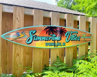 Letrero personalizado de tabla de surf: decoración para bar tiki con temática playera.