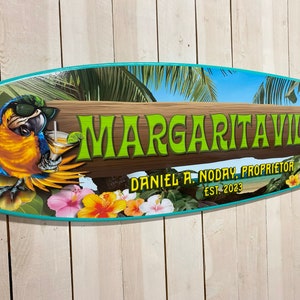 Tropical Surfboard decor wall hanging art, personalized sign, Beach Decor surf board, surf custom design gifts, coastal hawaiian tiki decor