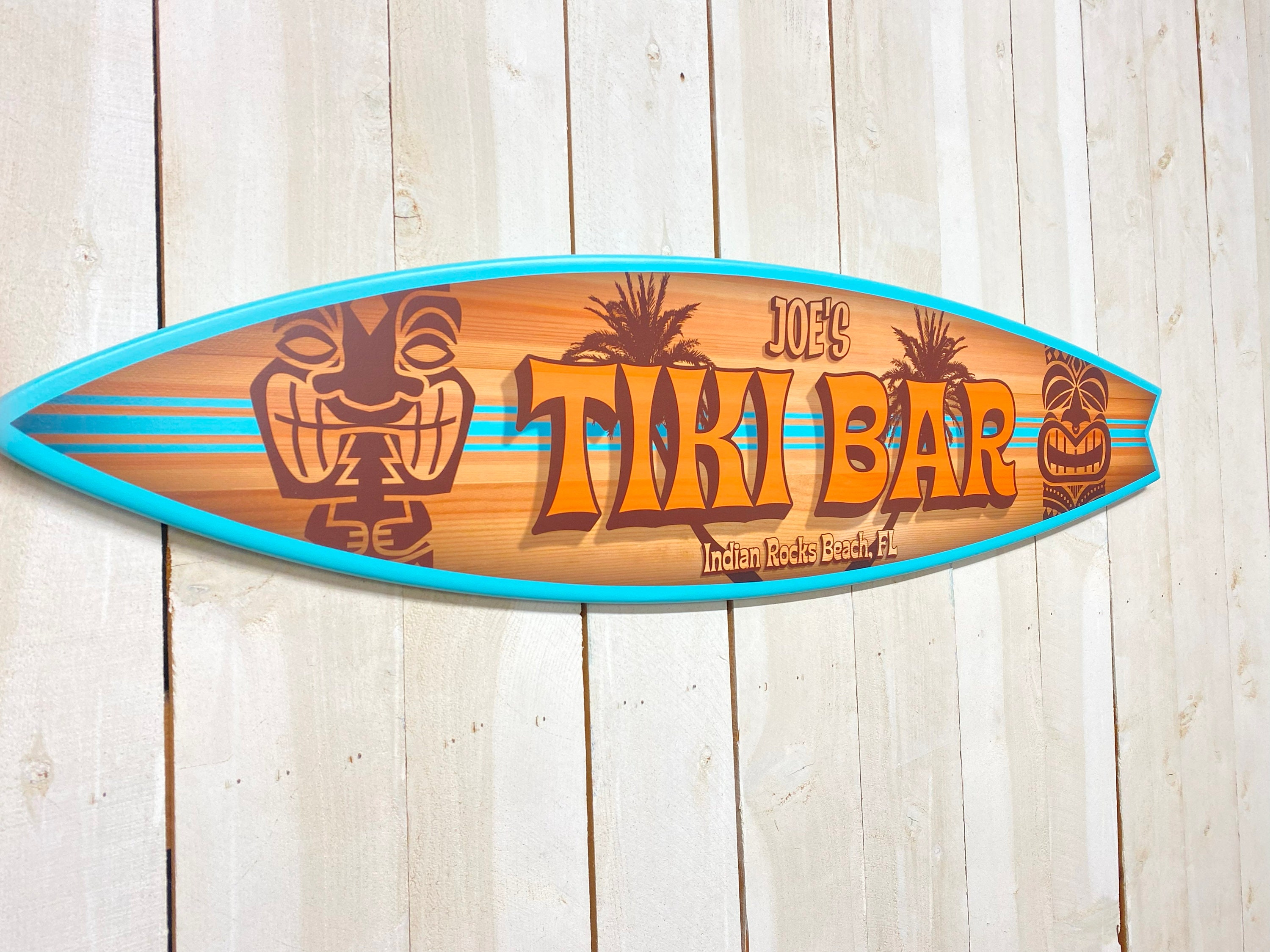Tiki Bar Surfboard Sign, Hawaiian Beach Decor, Beach House Decor