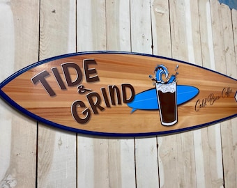Personalized Surfboard Logo Sign, Coastal Business Decor