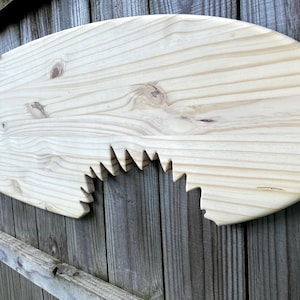 Shark Bite Surf Decor, Surfboard deck shark bite,  unfinished wood surfboard, shark bite surfboard blank, DIY surfboard project
