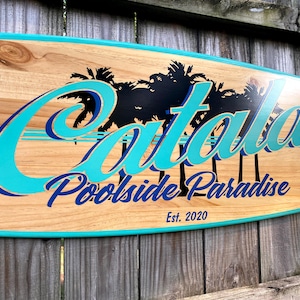 Surfboard decor, personalized surf sign,  Beach wall art, Tiki Decor, surfboard sign, tropical gift idea, surf wall decor, beach wall art