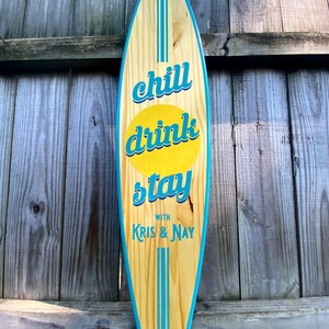 Surfboard decor sign, Vertical Personalized surfboard Wall Art, beach decor, surf custom gift, Coastal decor, beach decor, tiki bar wall art