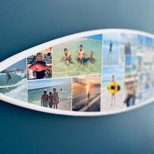 Surfboard Photo collage wall decor, Photos memories Surfboard Sign, surf decor art, gift idea, custom design, beach decor, vacation memories