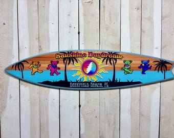 Personalized Surfboard Sign: Beach House, Tiki Bar Decor, Coastal Wall Art, Dead Heads