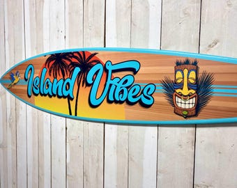 Personalized Surfboard Sign: Coastal Tiki Bar Wall Art (Wood Composite)