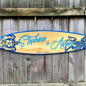 Wedding surfboard sign, Surfboard Personalized Sign, Beach Wedding gift Customized Wall Art, Wedding Surfboard sign, Coastal wedding