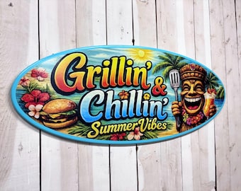 Grilling Sign, Tropical Coastal Wall Decor, BBQ Signs, Dad Sign