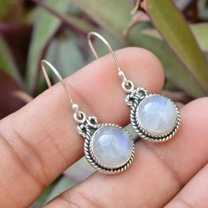 Natural Rainbow Moonstone Earrings, 925 Sterling Silver Designer Jewelry, Blue Flash Moonstone Gemstone Earrings, Silver Earrings For Women