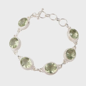 Green Amethyst Bracelet: Handmade 925 Sterling Silver Adjustable Jewelry