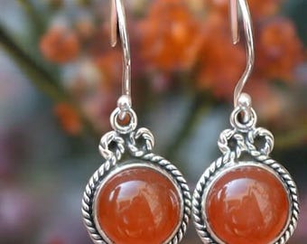 Pendientes de cornalina hechos a mano, joyería bohemia de plata de ley