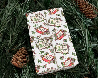Christmas Book Pattern Gift Wrap Paper | Reader Holiday Wrapping Paper