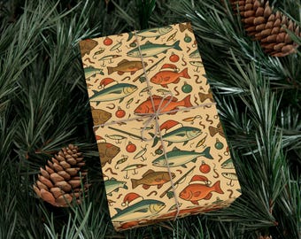 Papier cadeau motif pêche rétro | Papier d'emballage de poisson