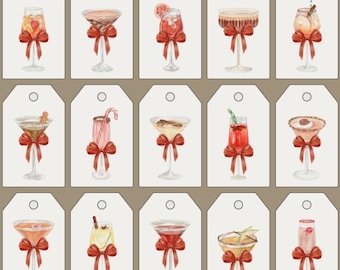 Cadeaukaartjes kerstcocktail | Ontwerpen voor kerstdrankjes (digitale download)