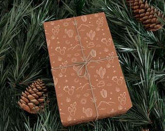 Papel de regalo con motivos florales dibujados a mano / Papel de regalo botánico marrón