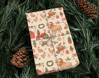 Farm Animals Pattern Gift Wrap | Rustic Barnyard Wrapping Paper