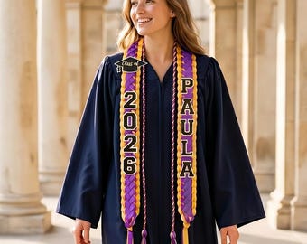 Guirnalda de graduación trenzada 2026, cordón de graduación colorido, estola de cinta, regalo de graduación para estudiantes de último año, accesorio para fotos de la clase de 2026, decoración para fiestas de graduación