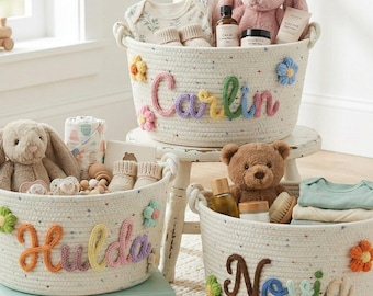 Personalized Baby Basket, Cotton Rope Nursery Basket, Baby Shower Gift, Diaper Organizer, Toy Storage Basket, New Mom Gift, Name Basket
