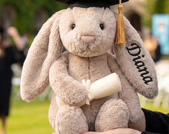Personalized Plush Graduation Bunny, College Grad Gift, University Graduation Bunny with Cap Diploma, Cute Keepsake for Daughter Friend
