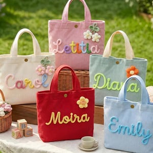 Personalized Kids Corduroy Tote Bag, Custom Name Handbag, Toddler Purse, Daycare Preschool Bag, Birthday Gift for Girls