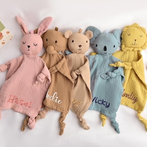 Mantas de algodón bordadas para bebé, edredón de animales personalizado, regalo para baby shower, manta de seguridad personalizada, regalos para bebé