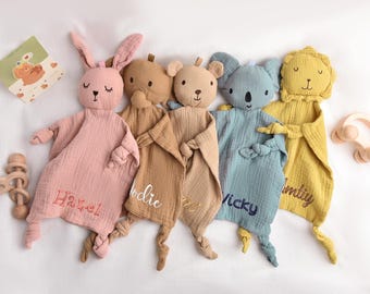 Coperte di cotone ricamate per neonati, coperte di peluche personalizzate con animali, regali per baby shower, regali personalizzati per coperte di sicurezza per neonati