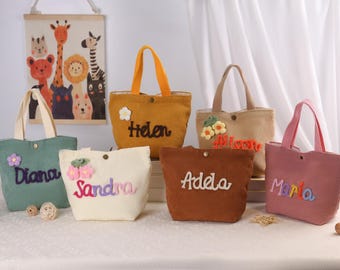 Borsa in velluto a coste con nome personalizzato, borsa personalizzata per bambini, borsa fatta a mano con nome, piccola borsa per la scuola, borsa per l'asilo nido, regalo per bambini piccoli, regalo per le feste