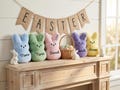 Personalized Bunny Plushie for Easter Basket, Peeps Style Stuffed Rabbit, Pastel Spring Decor, Custom Name Bunny Toy, Baby First Easter Gift