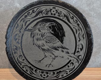 Engraved Raven Slate Plaque • Personalized Rustic Home Decor