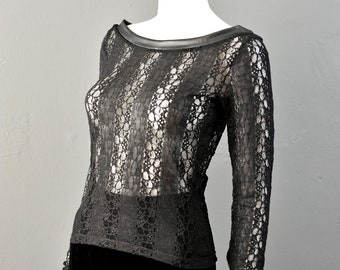 Lace Boatneck Top, Semi Sheer Nu Goth, Small to Plus Size