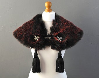 Luxury Black Faux Fur Stole, Gothic Winter Cape, Alternative Bride