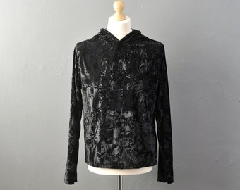 Mens Black Crushed Velvet Hoodie, Nu Goth Pullover,