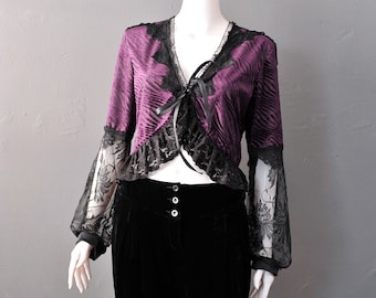 Gothic Romantic Velvet Shrug, Ethereal Frilly Lace Bishop Sleeve Bolero