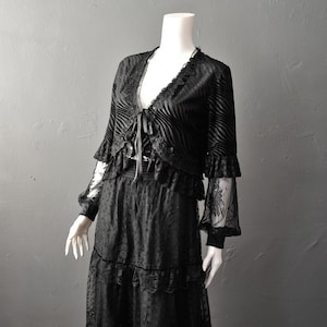 Gothic Devore Velvet Bolero, Ruffle Lace Bishop Sleeve Shrug, Size Small